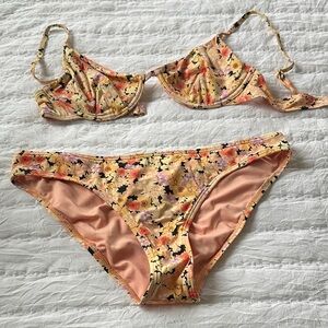 Billabong Floral Bikini in Peach and Black